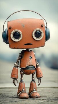 cute little robot looks sad vertical video