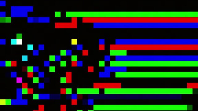 Flat 2d 8 bit pixel glitch transition overlay with seamless pixelate effect for gaming video editing