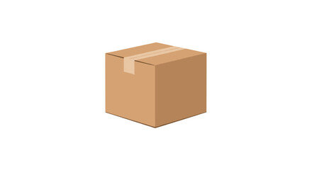 Fototapeta premium A single brown cardboard box sealed with packing tape stands on a clean white background.