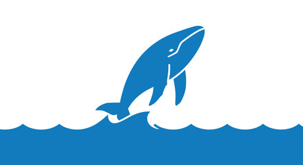 Naklejka premium Blue Whale Jumping Out Water.