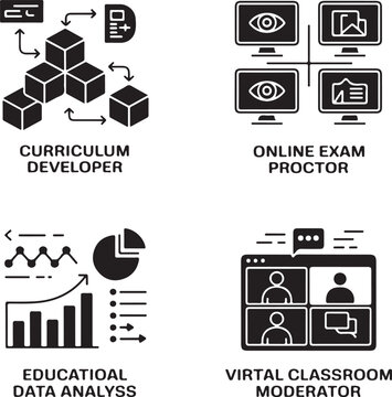 Four educational and in solid black style black solid curriculum developer