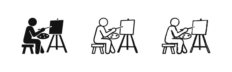 Fototapeta premium Artist Painting at Easel Icon Set - Art, Creativity, and Fine Arts