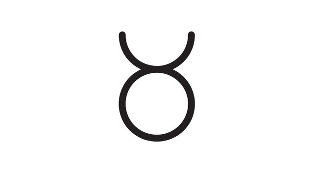 Taurus zodiac symbol black glyph with circle and horns on white background isolated featuring astrology, horoscope, star sign with celestial and