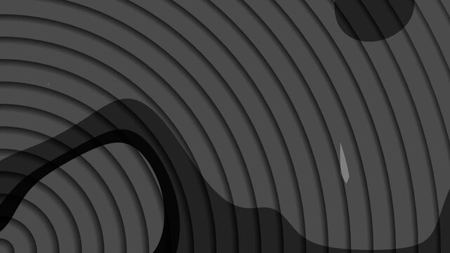 animated black and grey gradient background concentric circles with dark bloblike shapes overlapping suitable for backgrounds, presentations, digital art projects, or technology concepts.