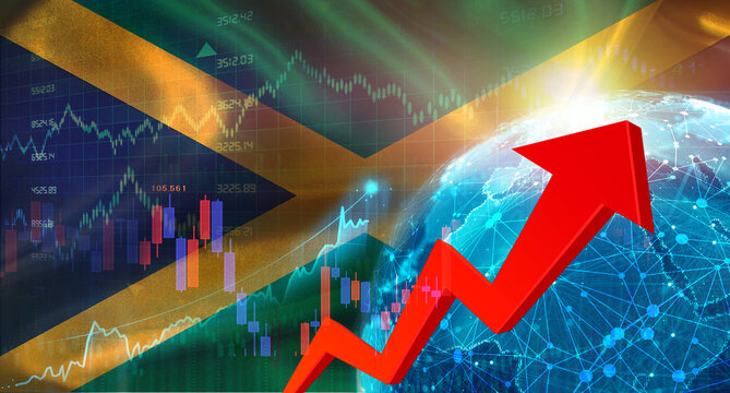 Global financial growth with Jamaica flag. Financial growth with Jamaica flag on economic background