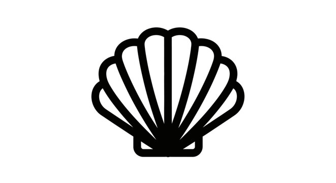 Black and white vector illustration of a seashell against a white backdrop