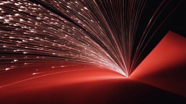 abstract light trails bursting from red paper folder dynamic concept