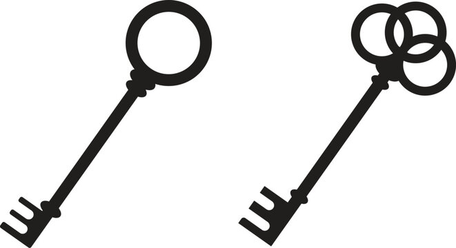 Set of vintage skeleton keys silhouette.  Antique silhouette vector.