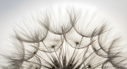 Fototapeta premium close-up of dandelion seeds dispersing in soft gray background