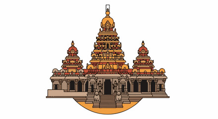 Obraz premium Ornate Indian temple with multiple tiered roofs and statues