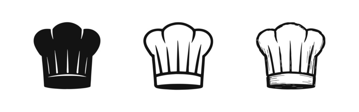Culinary Chef's Toque Icon Set - Different Styles for Professional Kitchen and Food Industry