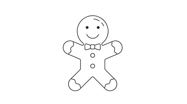 Gingerbread man line art icon with a bow tie and button details, perfect for seasonal baking graphics.