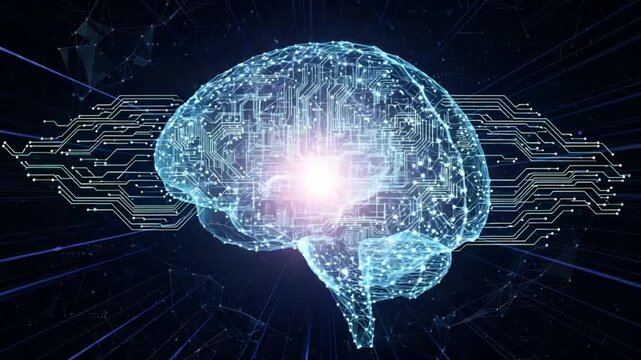 Futuristic digital brain network connection neural circuitry artificial intelligence concept glowing energy data flow abstract technology background