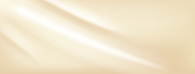 Beige gradient background. Silk bg with pearl color and cream texture. Pale gradation for aesthetic fashion ppt template. Elegant satin cloth horizontal eps10. Abstract sand wave effect for footer. © Mariia