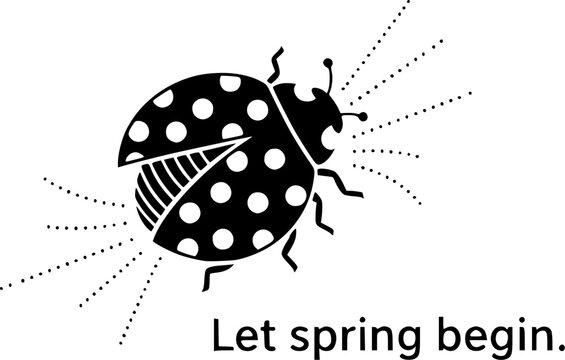 Fly flying ladybug. Vector dotted or polka dot pattern. Let spring begin. ladybug sign represents protection, resistance, luck and prosperity, but also the symbol of senseless violence