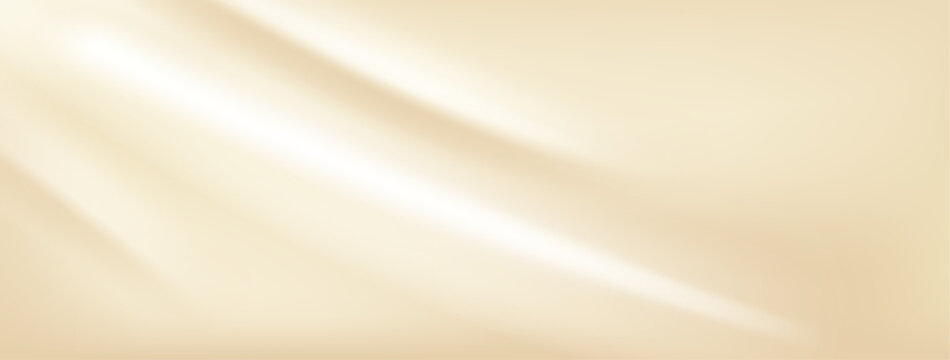 Beige gradient background. Silk bg with pearl color and cream texture. Pale gradation for aesthetic fashion ppt template. Elegant satin cloth horizontal eps10. Abstract sand wave effect for footer.