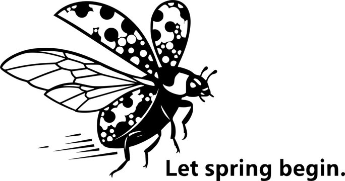 Fly flying ladybug. Vector dotted or polka dot pattern. Let spring begin. ladybug sign represents protection, resistance, luck and prosperity, but also the symbol of senseless violence