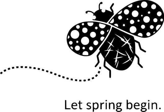 Fly flying ladybug. Vector dotted or polka dot pattern. Let spring begin. ladybug sign represents protection, resistance, luck and prosperity, but also the symbol of senseless violence