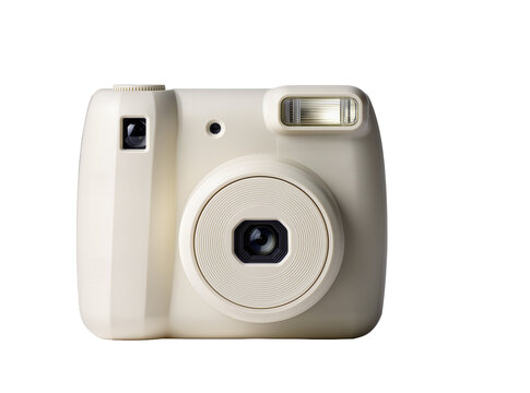 Modern beige instant camera, a compact and stylish photographic device isolated on transparent background for creative projects