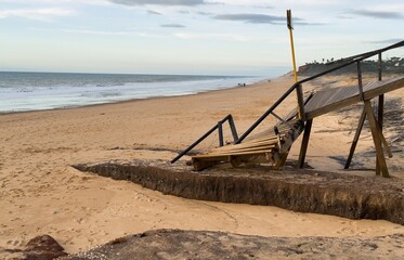 Boardwalk to the beach damaged by hurricane Irma striking the east coast 