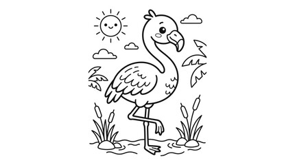 Naklejka premium Flamingo Bird Standing Alone Profile View.