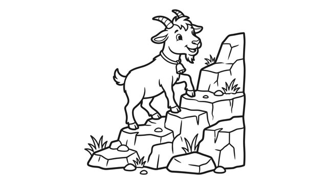Goat standing on rocky terrain outside.