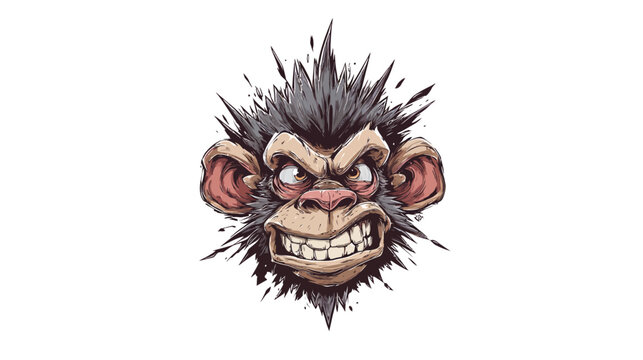 Cartoon monkey face with angry expression against white background