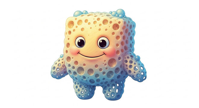 Adorable cartoon sponge-like creature with a cheerful expression, featuring a playful and porous design, ideal for children's themes, educational graphics, and whimsical digital elements