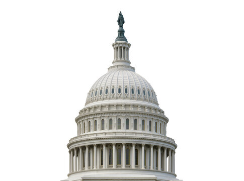 Iconic United States Capitol Building dome, a symbol of American democracy and government, majestically isolated on transparent background PNG