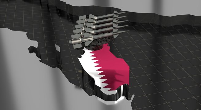 Qatar - missiles on country map and flag - 3D illustration