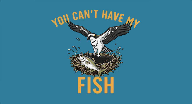 Proud osprey stands guard over its fish in a nest