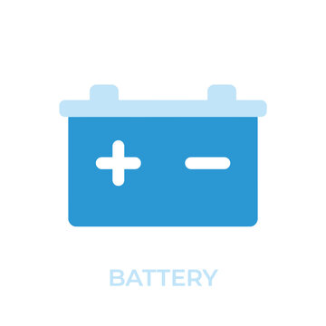 Vector graphic illustration Of a blue car battery with plus and minus signs on a white background