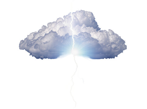 Dramatic storm cloud with powerful lightning strike, isolated on transparent background, dynamic weather phenomenon PNG element
