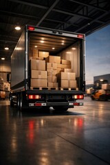 Naklejka premium Delivery truck loaded with boxes.
