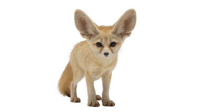 Small fennec fox with large ears standing, isolated on transparent background