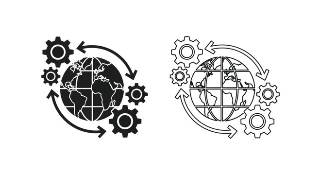 black and white icons of global gears Vector