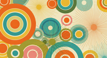 Fototapeta premium Retro Circles Pattern with Vibrant Colors and Concentric Rings.