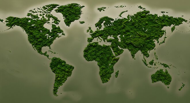 Green map made of leaves on gray background