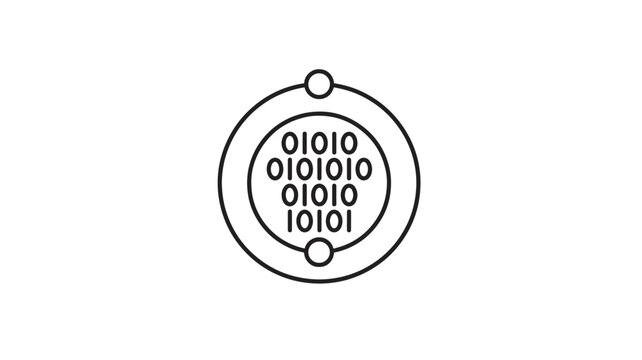 Binary code in circle icon with abstract connection points for technology or data concepts featuring digital, computer, programming with information