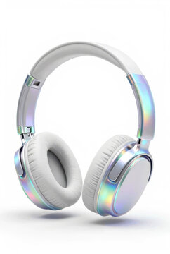 3d holographic headphones isolated transparent background soft shadow studio lighting ultra detailed
