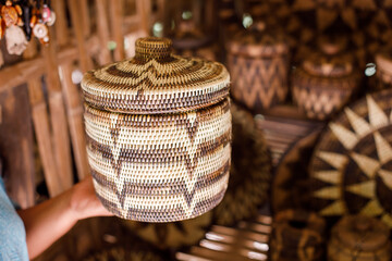 Handwoven Mangyan Lidded Basket Container in Mindoro