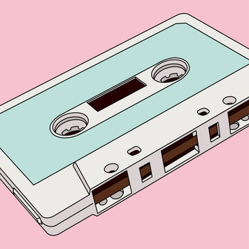 Vector illustration of a Cassette Tape in Pink Background Isolated with Copy Space