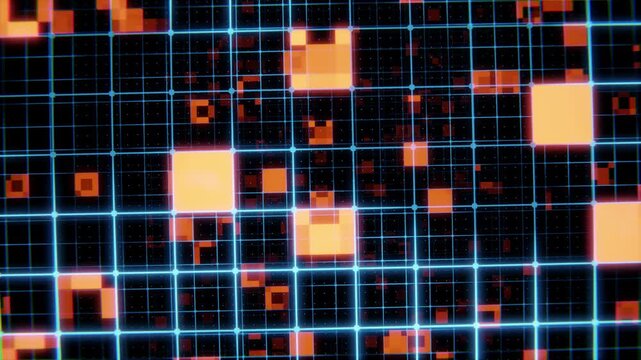 Abstract digital background with micro elements creating the grid shape of a infinity tunnel. 3D motion background.