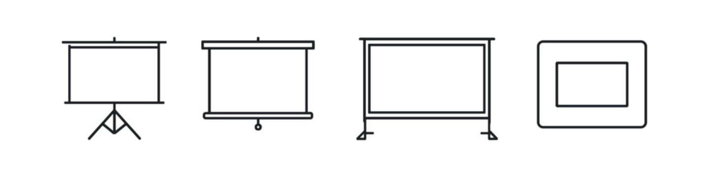 Collection of four different projection screens and display surfaces