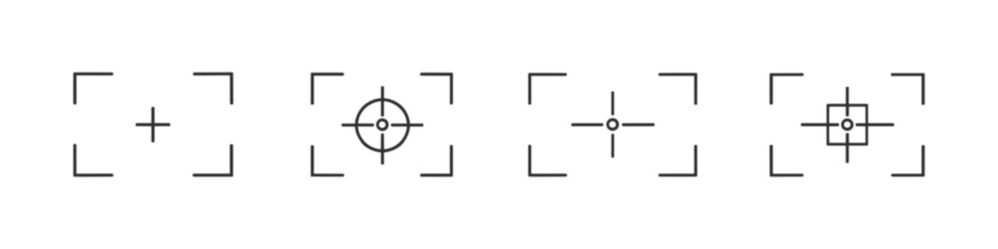 Collection of four different camera focus reticle icons on a white background