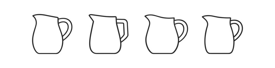 Obraz premium Collection of four simple outline pitchers arranged in a row on a white background