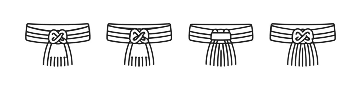 Collection of four decorative sashes with tassels and knots in outline style