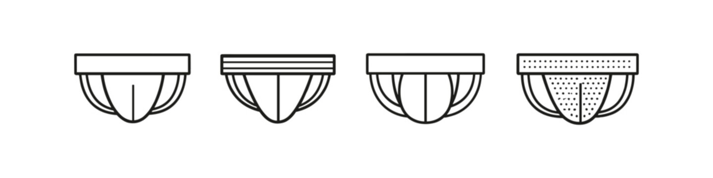 Collection of four different styles of jockstrap underwear line drawings