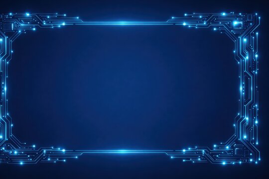 Futuristic AI technology circuit frame border glowing digital interface artificial intelligence background template