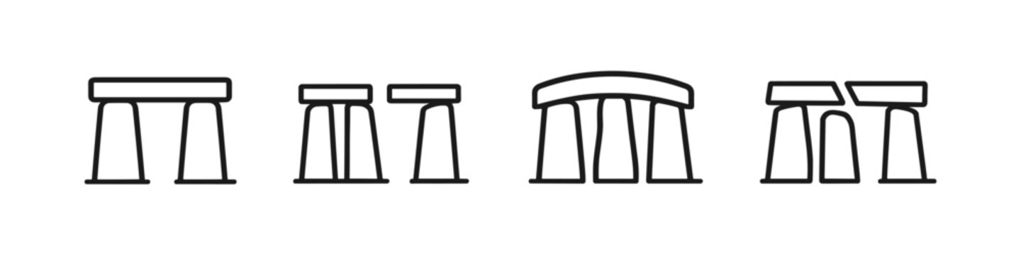 Collection of simple line art icons representing ancient stone structures